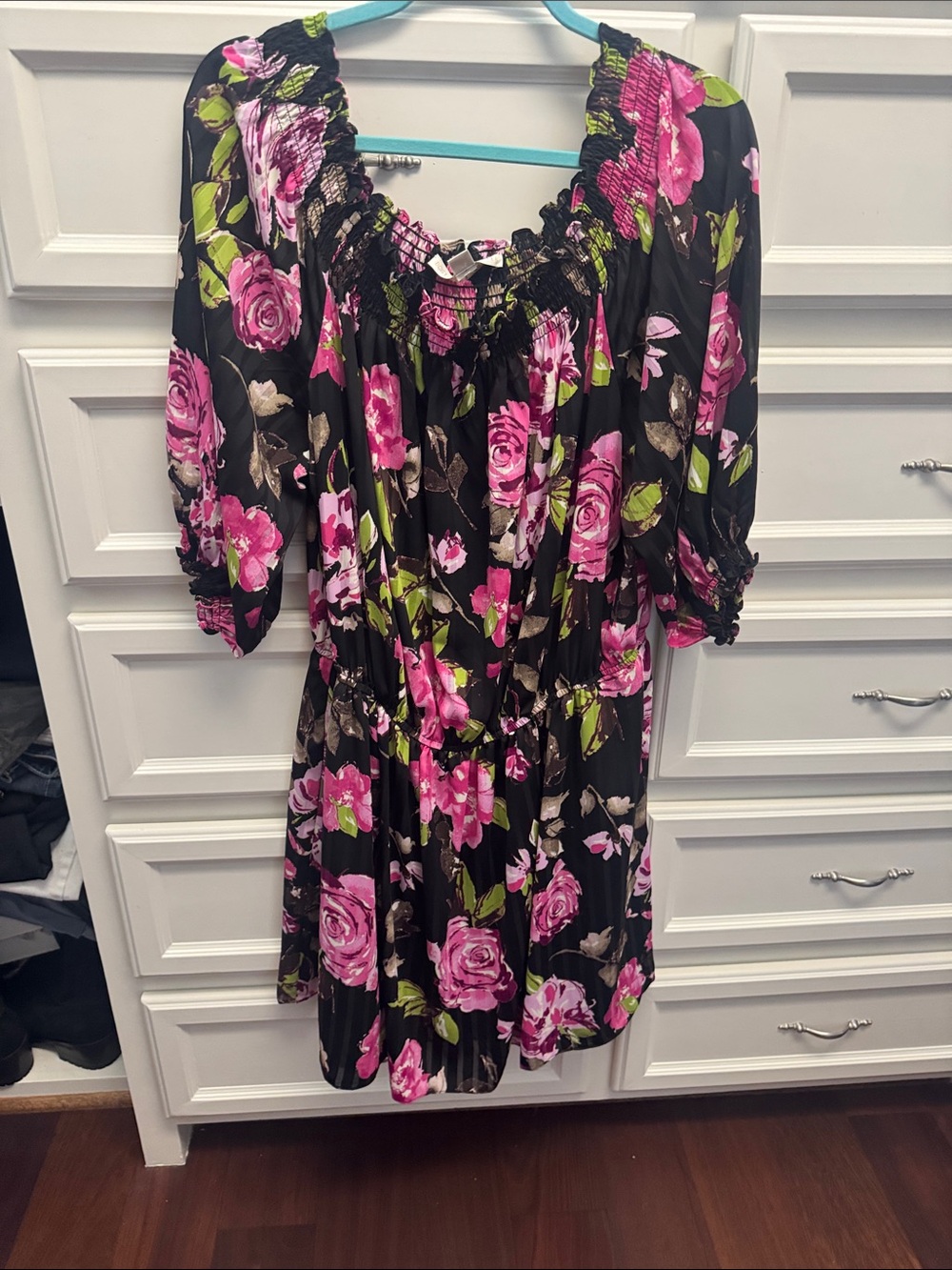 Boston Proper Black Maxi Dress with Pink Rose Print